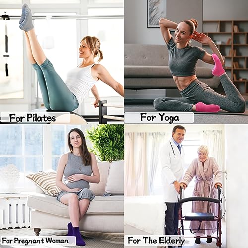 SkiBeaut Sticky Socks for Women, 4 Pairs Non Slip Pilates Socks with Grips Woman Yoga Dance Home Hospital Gripper Socks