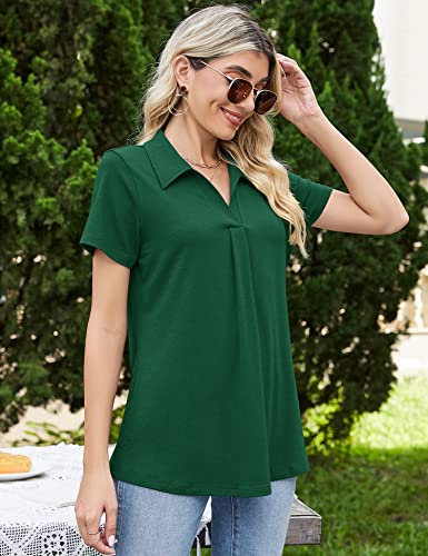 Akewei Womens Short Sleeve Polo Shirt V Neck Tunic Tops Business Casual Collared Blouses Green Xxl #TOP1