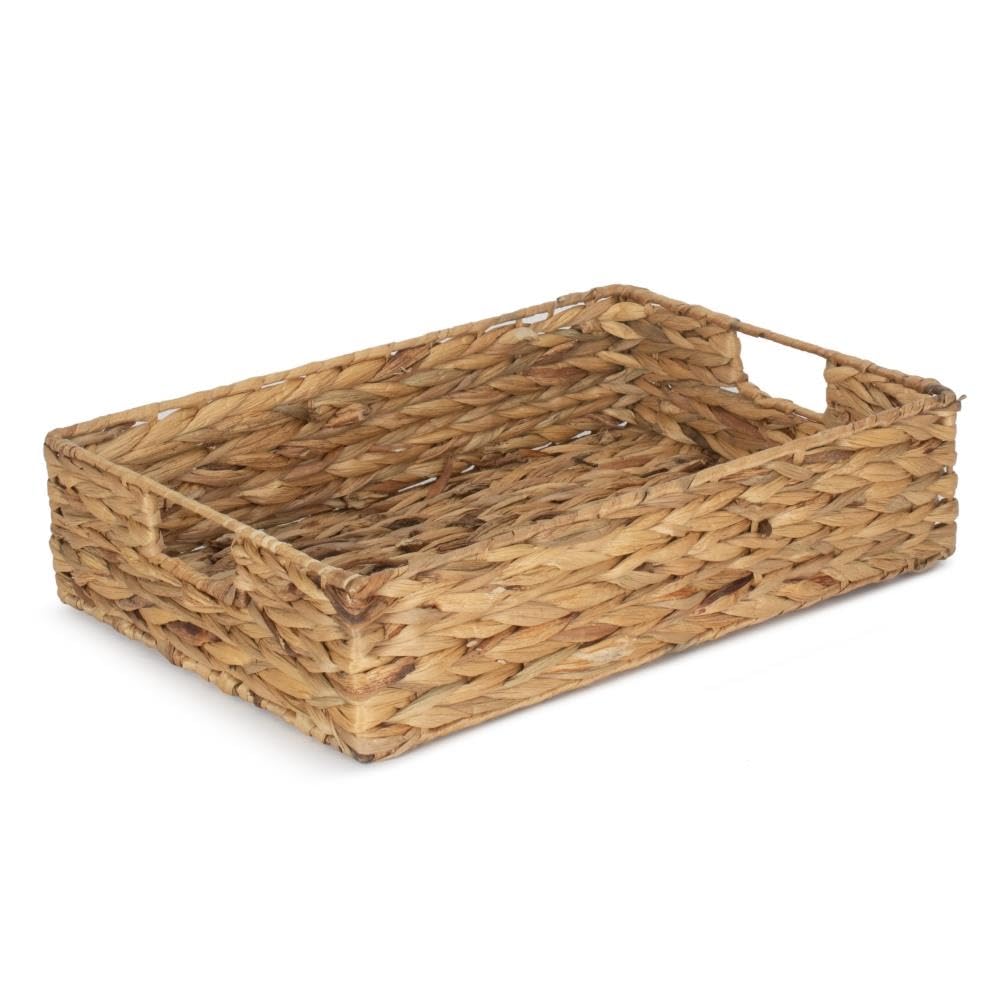 Red Hamper Brown Medium Water Hyacinth Shallow Rectangular Storage Basket