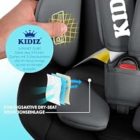 KIDIZ® Autokindersitz mit Isofix i-Size R129 100-150cm bis 12 Jahre, Kinderautositz Gruppe 0/1/2/3, mitwachsender Kindersitz, 5-Punkt-Gurt, höhenverstellbare Kopfstütze, Sitzerhöhung Auto, Schwarz – Ansicht 4