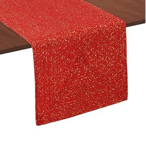 COTTON CRAFT Glitz Christmas Table Runner Handmade Red Cotton Braid Gold Lurex Tablerunner Holiday Dining Xmas Celebration Reusable Festive Party Table Decor Gift 13 x 72 inches