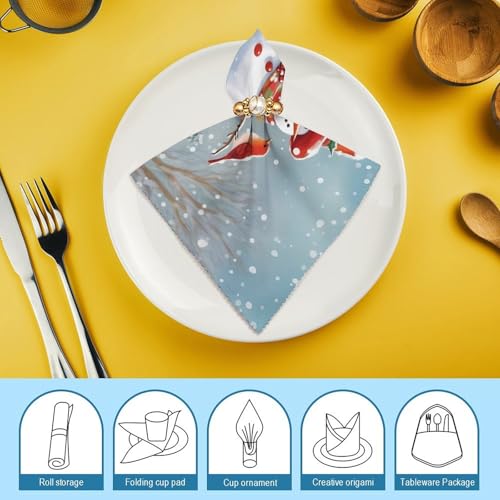 Servilletas de Tela Navidad Muñeco de Nieve y Pájaros miniatura 7