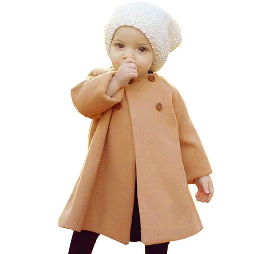 JEELLIGULAR Toddler Baby Girls Coats Kids Cloak Button Warm Thick Jacket Clothes Baby Fall Winter Outwear Clothes Set (Khaki, 6-12 Months)