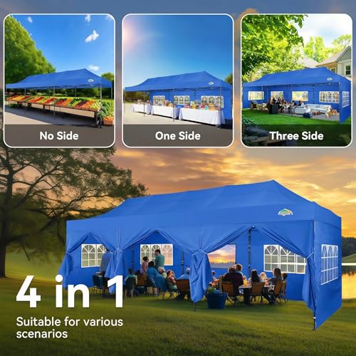 Image of COBIZI 10x30 Heavy Duty Pop Up Canopy Tent with 8 Sidewalls, Blue