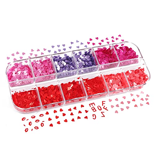 12 Grids Valentine’s Day Nail Art Glitters Red Lips Love Heart Sequins 3D Holographic Cosmetic Glitter For Acrylic Nails Diy Valentines Decorations Women Kids Manicure Designer #TOP3