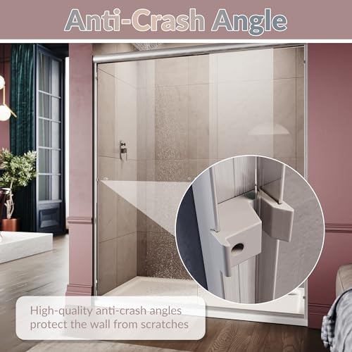 ELEGANT 58.5-60 in. W x 72 in. H Semi-Frameless Sliding Shower Door in Brushed Nickel, 1/4\" (6mm) Clear Tempered Glass, Shower Glass Door with Towel Bar