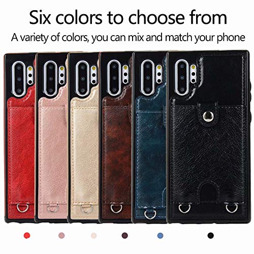 Jaorty Pu Leather Wallet Case For Samsung Galaxy Note 10 Necklace Lanyard Case Cover With Card Holder Adjustable Detachable Anti-Lost Neck Strap Case For Samsung Galaxy Note 10,6.3",Black #TOP6