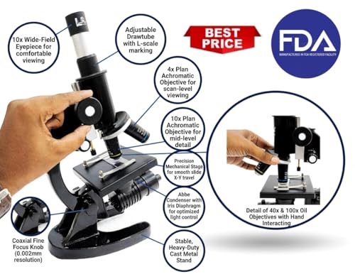 Image of Black Compound Student Microscope With 10X & 45X Objective and 10X & 15X EYEPIECE ISO 9001:2015 CERTIFIED,GOVT. APPROVED BRAND