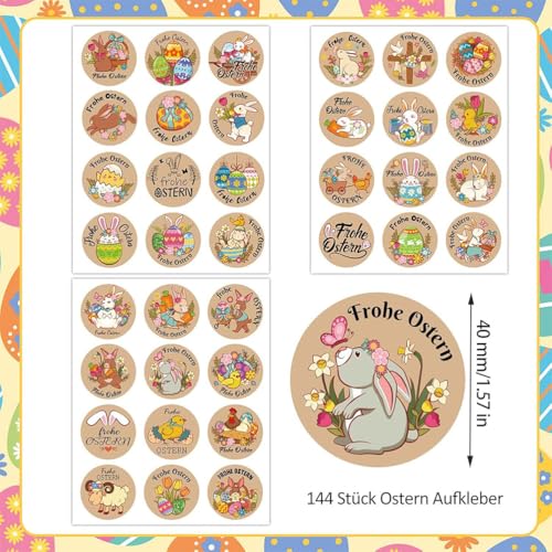 aufkleber ostern 144 Osterhasen- und Eieraufkleber, selbstklebend,aufkleber ostern mit Osterhasen und bunten Eiern (geeignet für Grußkarten/Geschenkverpackungen).