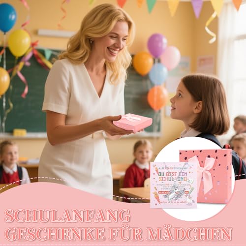 Bafiwu Geschenke zur Einschulung Mädchen, Schulkind 2026 Mädchen Einhorn Kette Schultüte Schulanfang Füllung Geschenk, Einschulungsgeschenke mit Grußkarten Geschenkbox