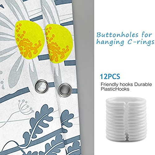 Rideau de douche 165x200cm imperméable fleurs abeilles jaune KnSam - 5