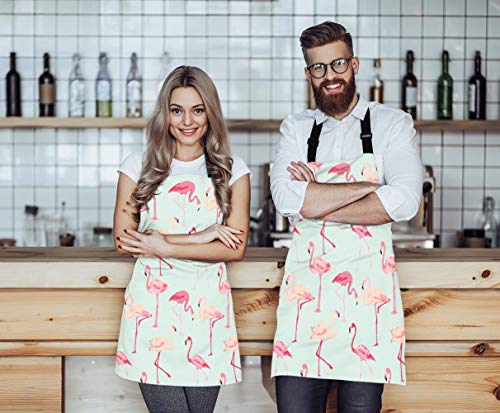 Wondertify Flamingo Bird Apron,Pink Flamingo Retro Seamless Pattern Bib Apron With Adjustable Neck For Men Women,Suitable For Home Kitchen Cooking Waitress Chef Grill Bistro Baking Bbq Barista Apron #TOP1