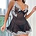 Women V-Neck Lingerie Plunging Lace Babydoll Mesh Chemise Mini Slip Bow Front Lace Trim Nightwear Sexy Night Gown Black