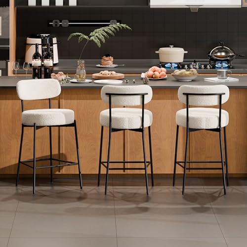 DYHOME 3-Piece White Boucle Counter Stools