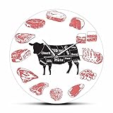 掛け時計, アンガスビーフグラフミニマリスト壁時計ステーキハウス農家キッチン壁アートサイレントクォーツウォッチ牛肉カット肉屋アートラウンド時計12インチ