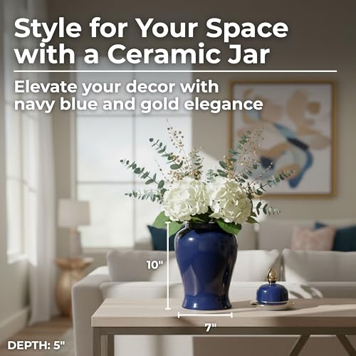 Ceramic Ginger Jar Vase – Decorative Accent Storage and Display, for Entry, Living Room, or Dining Room Placement, Chinoiserie Vases Statement Design for Collected Home Decor – 24", Blue Chinoiserie by Sagebrook Home - Used condition - Image 2