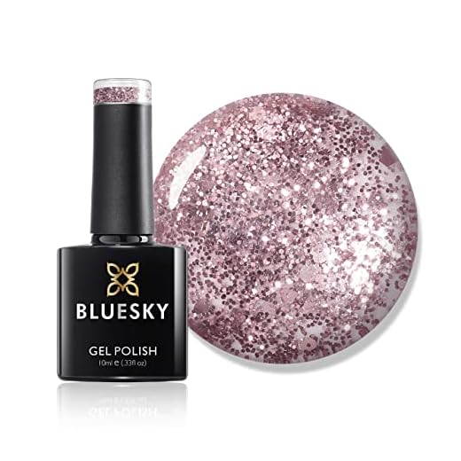 Bluesky gel nagellack, rosa champagne S06N, rosa glitter, tillfälle, UV/LED blötläggning gelpolering, 10 ml