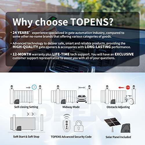 Topens Dkr1100St Solar Sliding Gate Opener Rack Drive Automatic Gate Motor For Heavy Driveway Slide Gates Up To 2600 Pounds, Electric Gate Operator Battery Powered With Solar Panel Remote Control Kit #TOP2