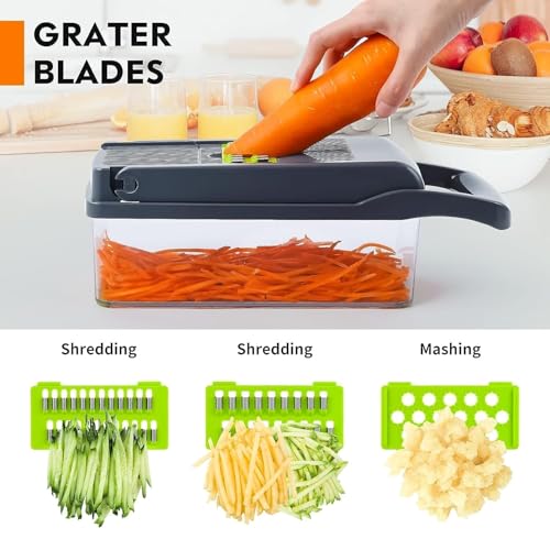 Image of Multi-Functional Vegetable Chopper (14-in-1 /22-in-1) | Food Cutter with Interchangeable Blades, Storage Container, Onion Chopper, Slicer, Dicer, Grater | Kitchen Tool (14 in 1 Multipurpose Chopper)
