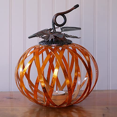 One Holiday Way 8 Inch Rustic Metal Pumpkin Candle Holder with Metallic Copper Finish - Fall Halloween Thanksgiving Decorative Home Decor - Country Farmhouse Table Centerpiece or Mantel Decoration