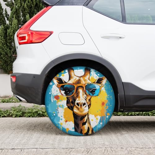 Image of Spare Tire Cover for RV Trailer, Funny Giraffe Tire Covers Universal Fit for Travel Trailer Camper Jeep RV SUV Truck Waterproof Wheel Cover (16 inch for Diameter 29 inch - 31 inch)