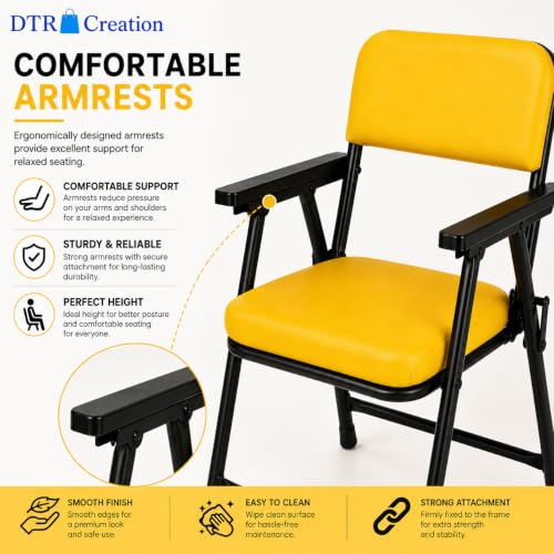 Image of Foldable Cushioned Chair with Armrests | Heavy Duty Metal Frame | Soft Padded Seat & Backrest | Space Saving Folding Chair for Home, Office, Study & Guest Seating | Yellow