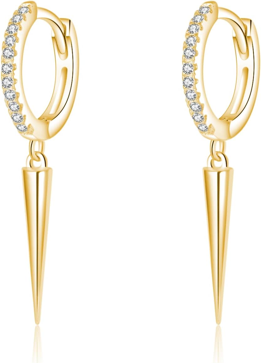 SLUYNZ Sterling Silver Spike Earrings Hoop for Women Teens Geometric Huggie Hoop Earrings Drop Punk Earrings Minimalist Huggie