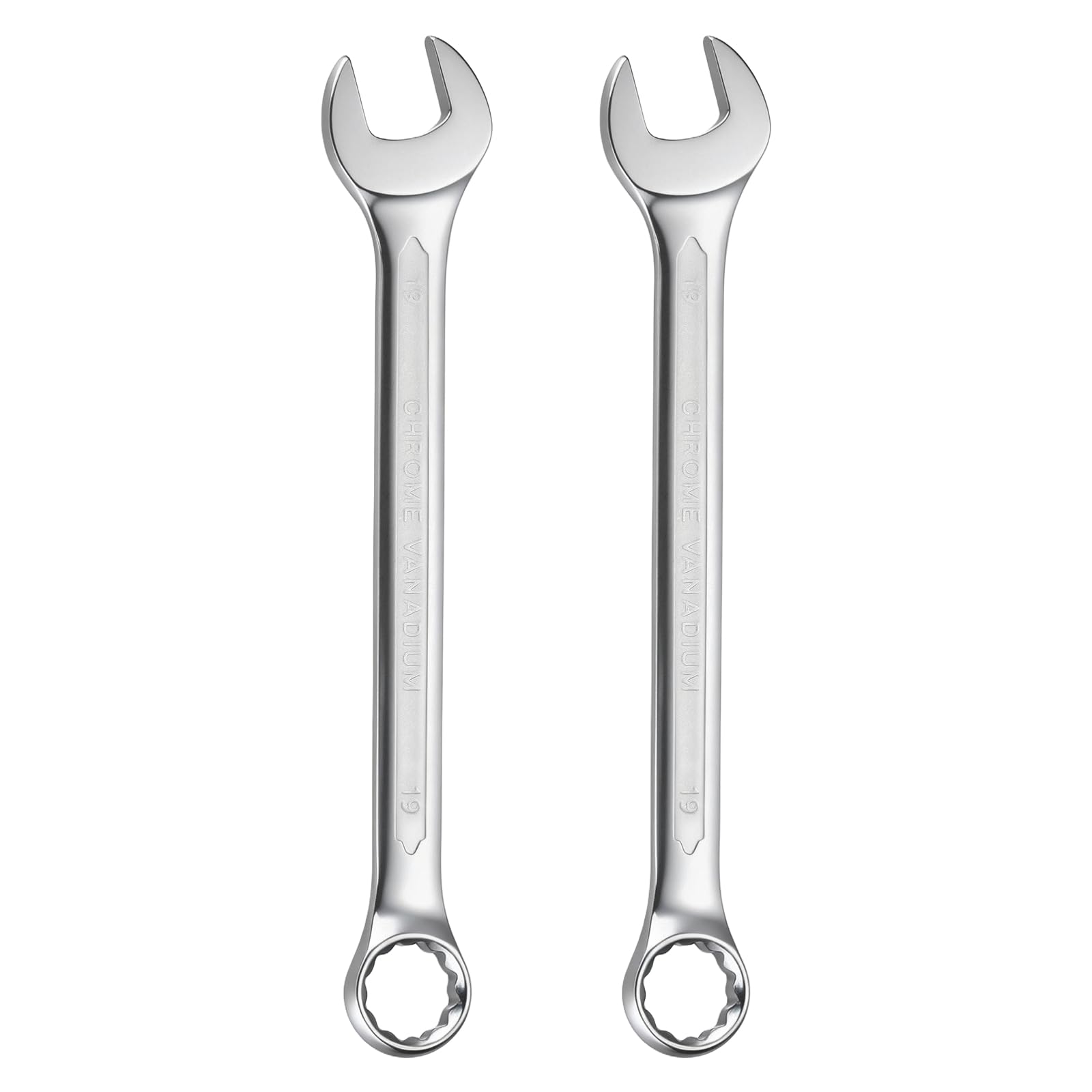 sourcing map 2Pcs Metric Combination Wrench 19mm Open End & 15-Degree Offset 12-Point Box End Chrome Vanadium Steel Industrial Grade Double Ended Wrenches Spanners Tools