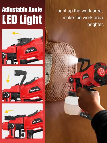 Silvel Cordless Paint Sprayer, 20V 150W Electric Paint Gun, Handheld Hvlp Spray Paint Gun, With 3 Copper Nozzles, 3 Spray Patterns, 1200Ml Container And Led Light, Spray Gun For Wood Fence Furniture #TOP3