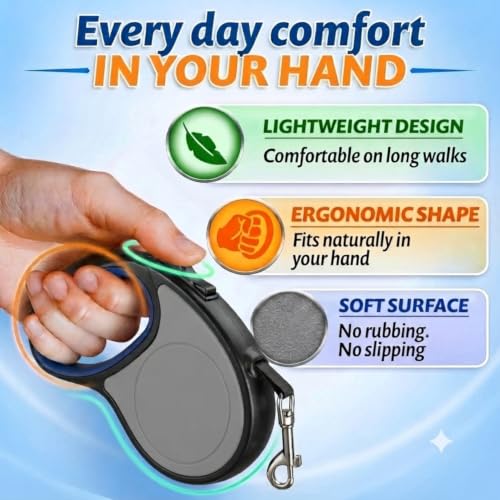 Image of Cawypety Retractable Dog Leash, 16ft /5M Heavy Duty Extendable Dog Walking Lead | One-Hand Brake & Lock, 360 Tangle-Free | Durable Pet Leash with Ergonomic Anti-Slip Handle for All Small,Large Breeds