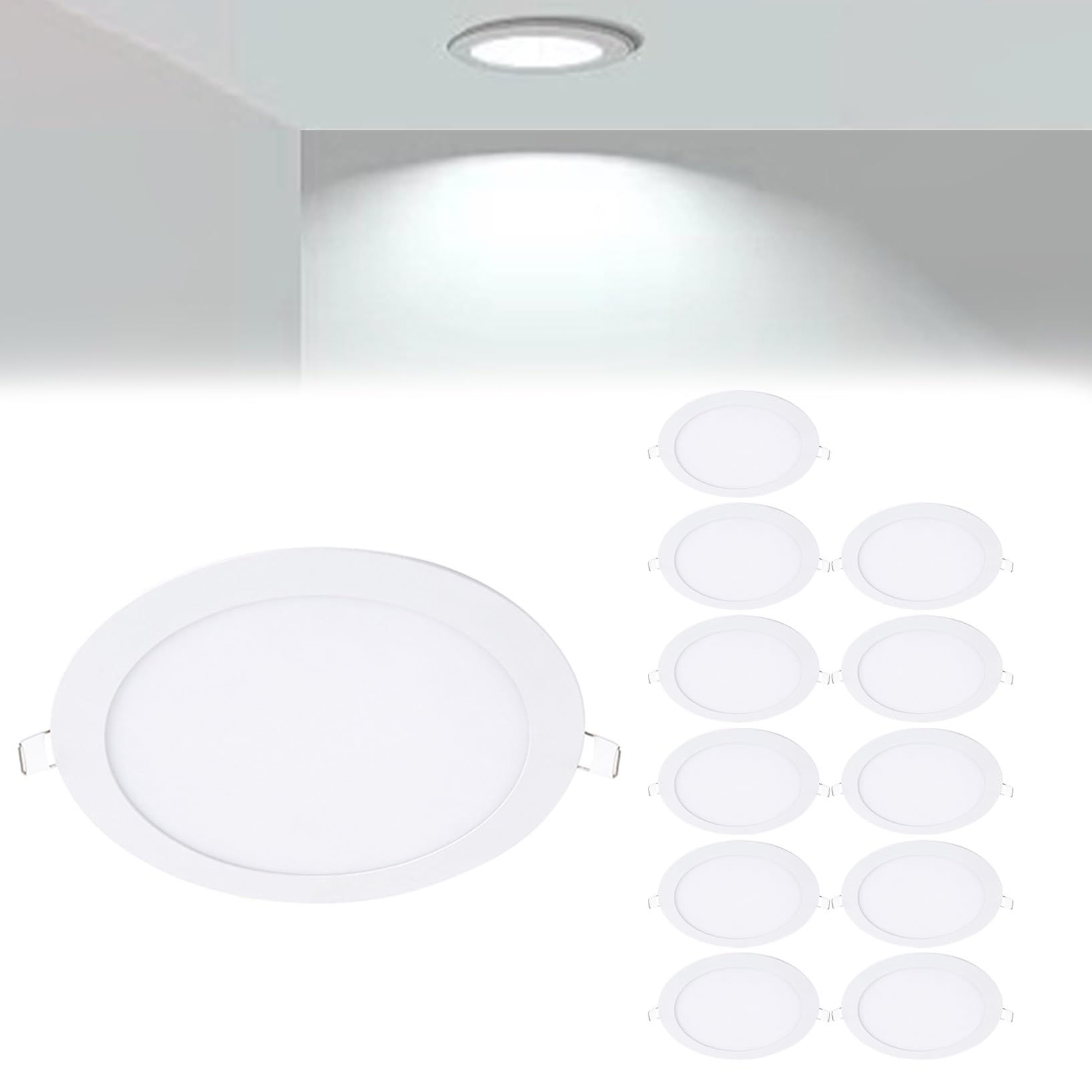 VOGHMOLD 9W Ultra Slim LED Downlight 6 inch, 6000K Recessed Ceiling Light, Cut Φ130-140mm, AC85-265V Flush Mount Spotlights Aluminum Round Panel Lights for Office Hallway, 12 Pack