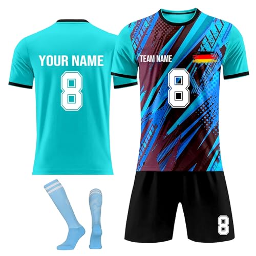 Equipo Camiseta Fútbol Personalizadas Nombre Número y Logotipo para Hombres y Niño, equipación Fútbol DIY con Conjunto Top Pantalón Corto y Calcetines Regalo de Fútbol