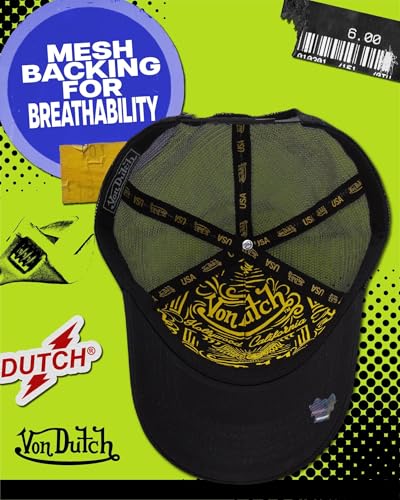 Image of Von Dutch Unisex Trucker Hat - Retro Classic Solid Color Mesh Back Snapback Baseball Cap for Men & Women.