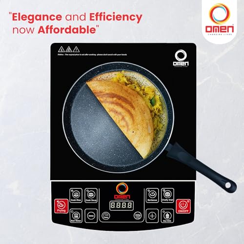 Image of Omen Changing Lives OM-10, 2000W Induction Cooktop | LED Digital Display | Push-Button Controls | Adjustable Temperature | Auto Shut-Off | BIS Certified | 1-Year Warranty