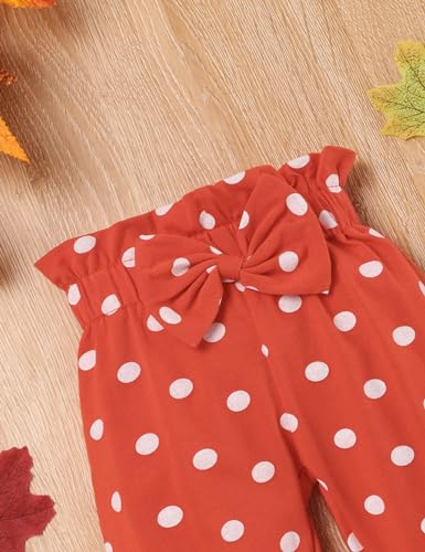 TUEMOS Thanksgiving Outfits Baby Girl My First Thanksgiving Romper+Polka Dot Pant+Headband Baby Girl Thanksgiving Clothes Set 5