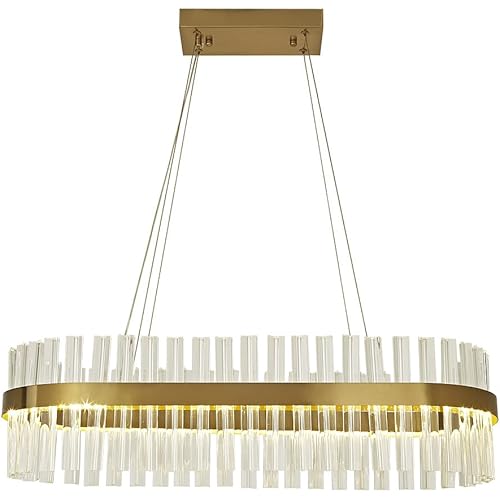 Modern Crystal Chandelier Light, LED Pendant Light, Gold Hanging Light Fixtures, Led Ceiling Light Fixtures for Dining Room Living Room Bedroom Variable Light