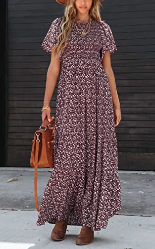 PRETTYGARDEN Women's 2025 Summer Casual Flutter Short Sleeve Boho Floral Maxi Dress Crew Neck Smocked Tiered Long Dresses4