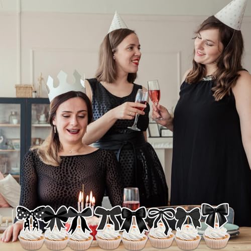 Decoración de Pastel de Lazo Negro que Soluciona la Mesa de Postres de Bodas 5