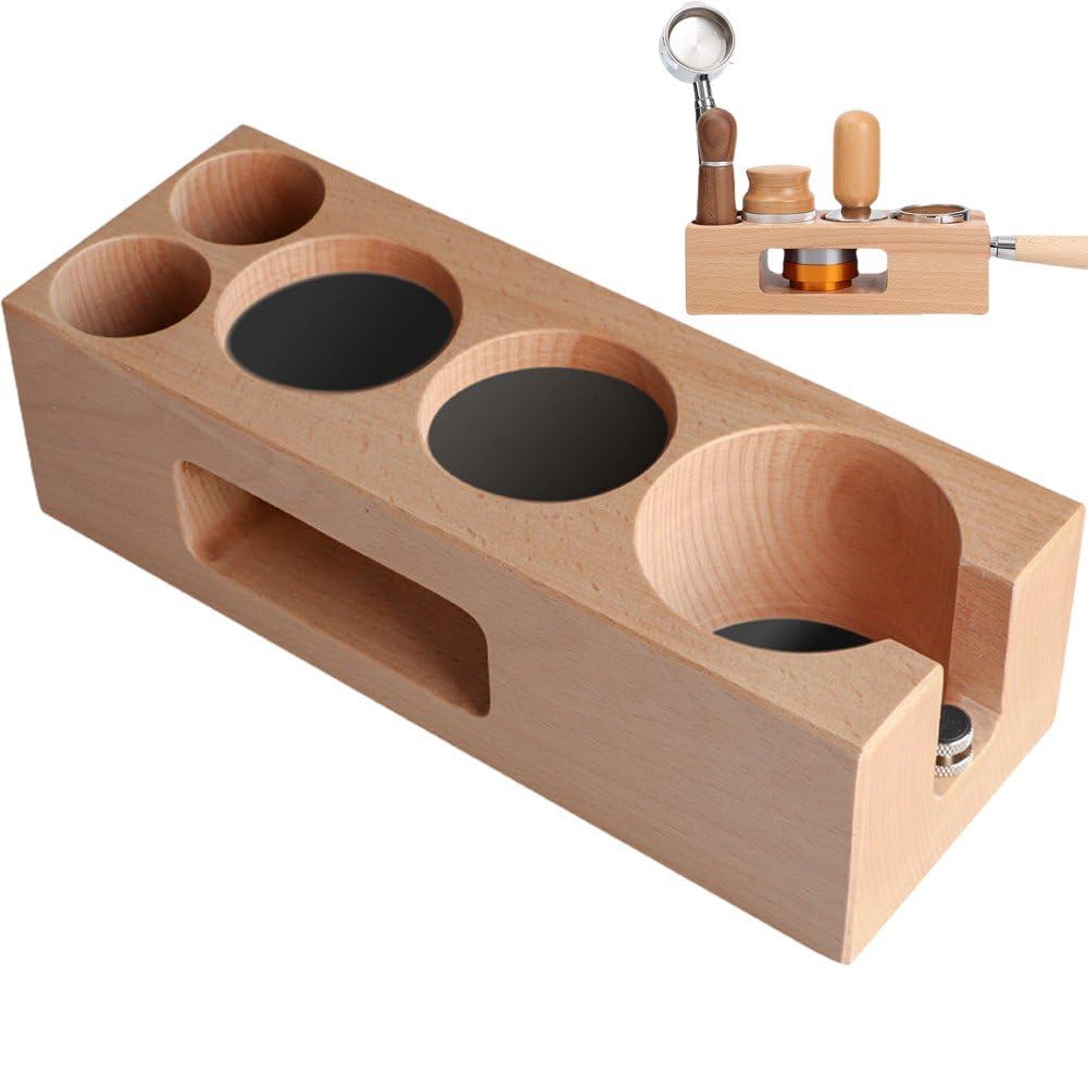 Station de bourrage de café pour stabiliser le porte-filtre expresso sur base en bois