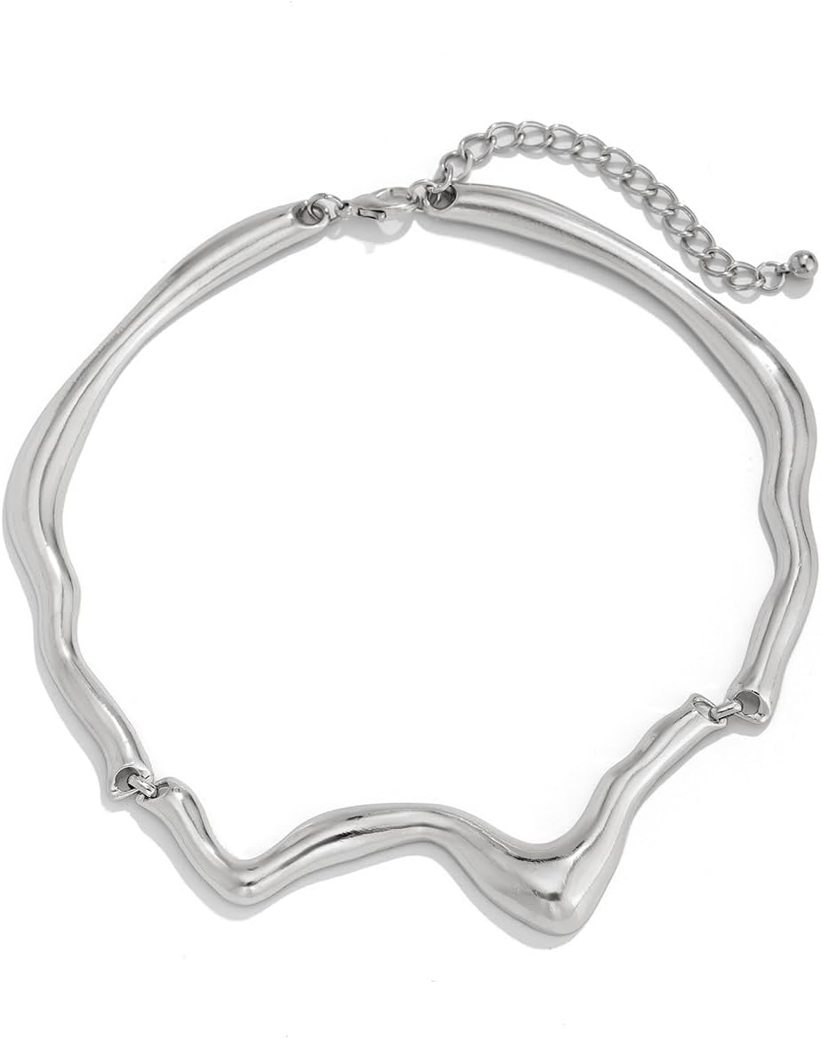 ステートメント パンク ドリッピング ウォータードロップチョーカーネックレス 女性用、厚みのあるドリッピーチェーン 液体メタルカラー