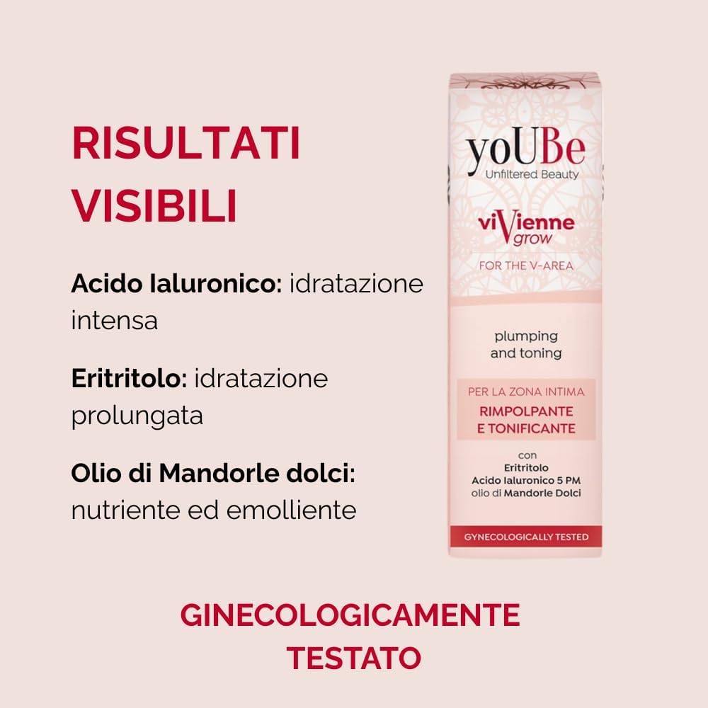 yoUBe viVienne Grow Crema Rassodante Intima Donna 30ml – Trattamento Tonificante Zona V per Elasticità e Compattezza – Uso Quotidiano, Ginecologicamente Testato (Confezione da 2)