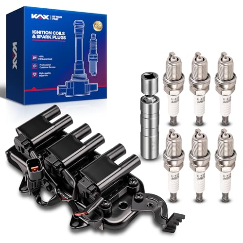 Image of KAX 1 Ignition Coil & 6 Spark Plugs Set Fit for Kia Sportage Tucson | Kia Sportage 2005-2010 2.7L, Hyundai Tucson 2005-2009 2.7L, UF498