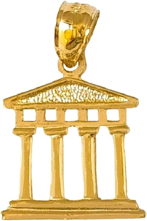 14k Yellow Gold Greek Acropolis Pendant, Made in USA