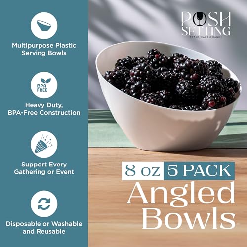 image for Posh Setting - White Plastic Serving Bowls for Party Angled Bowls Disp