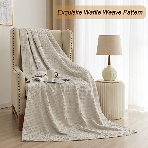 Phf Ultra Soft Waffle Weave Blanket Queen Size 90"X 90"- Washed Lightweight Breathable Cozy Woven Blanket For All Season - Great For Couch Bed Sofa Home Car - Light Khaki/Linen #TOP4