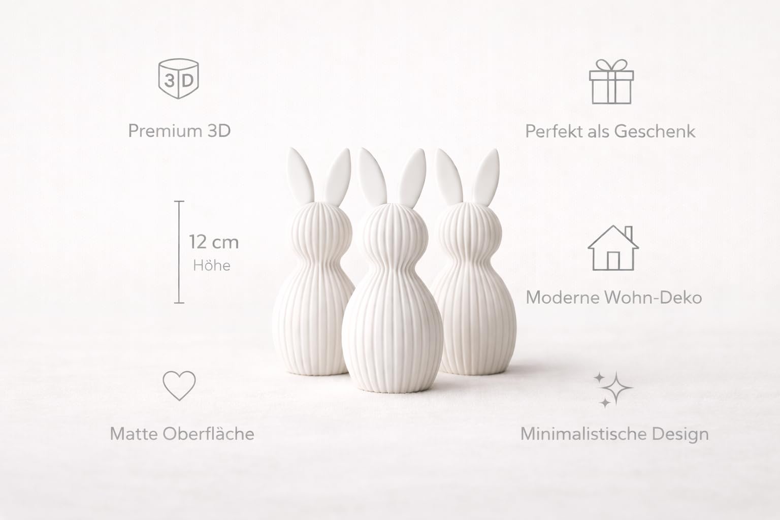 ALBA Hasen Deko 3er Set 12 cm – 3D Druck Deko Figuren im Skandinavischen Stil – Moderne Osterdeko Minimalistisch – Wohnaccessoires für Wohnzimmer, Tisch, Regal & Frühlingsdeko (Karamel, ALBA Nord)