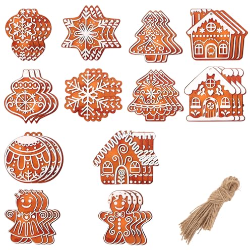 EXIPSAT 36 Stück Weihnachtsbaumschmuck Holzanhänger Lebkuchenmotive,...