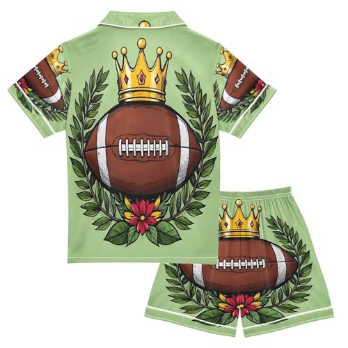 ALAZA American Football with Crown Satin Pajamas Set Short Sleeve Button Down Sleepwear Summer Pjs 2 Piece2