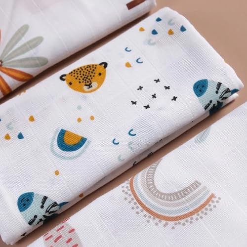 Image of Muslin Swaddle Blankets for Baby Boys - 3 Pack 100% Cotton Muslin Blanket Set - Soft Swaddle Blankets for Newborns - 31.5 inchx31.5 inch for Boys