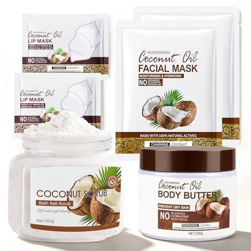 Set Regalo Mujer, Cuidado Piel Coco,Exfoliante Corporal & Manteca Corporal